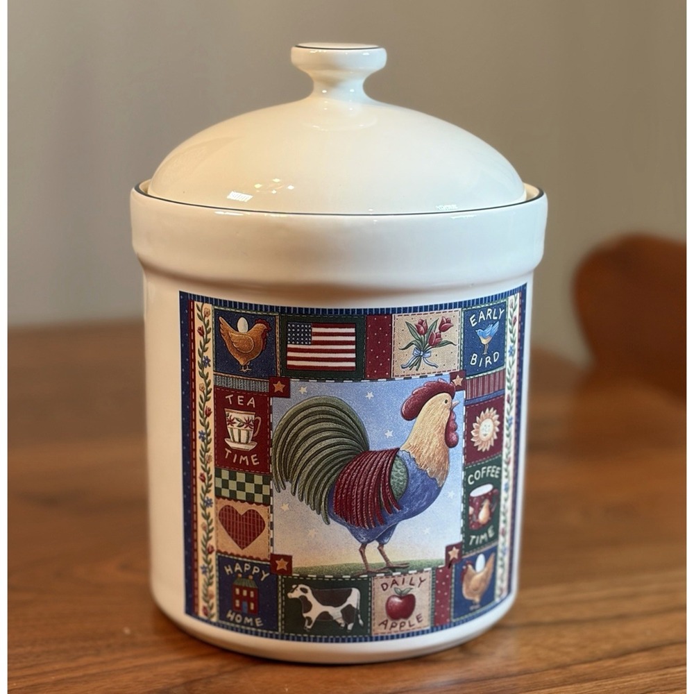 Certified International Coco Dowley Rooster Ceramic Cookie Jar Canister w/ Seal